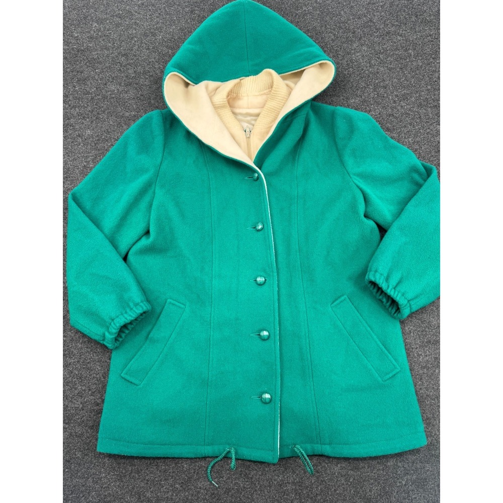 Vintage Mackintosh Vest Coat Women Medium Green Wool Layered Button Front Hooded